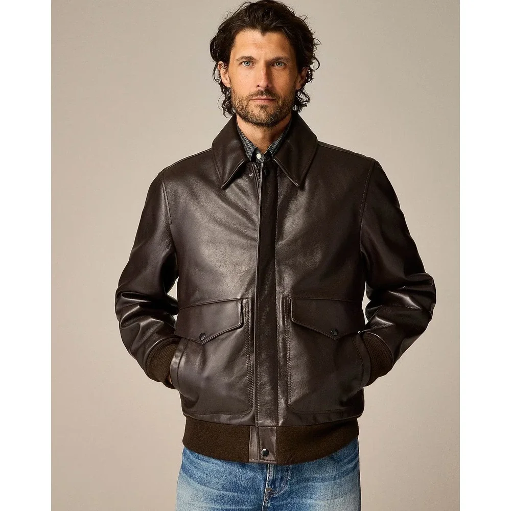 J. Crew Men's Large Brown Flight jacket in Italian leather NEW $800